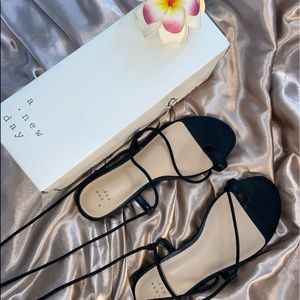 Black Strapped self-tie sandals